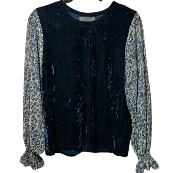 Anthropologie Sheer Velvet Long Sleeve Navy Animal Print top Medium - Picture 4 of 4
